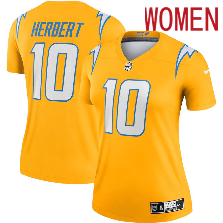 Women Los Angeles Chargers #10 Justin Herbert Nike Gold Inverted Legend NFL Jersey->women nfl jersey->Women Jersey